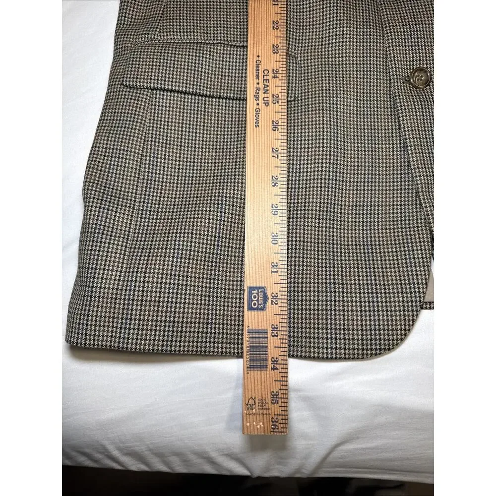 Lauren Ralph Lauren Houndstooth Brown Wool Blazer Jacket Sport Coat Mens 44L EUC